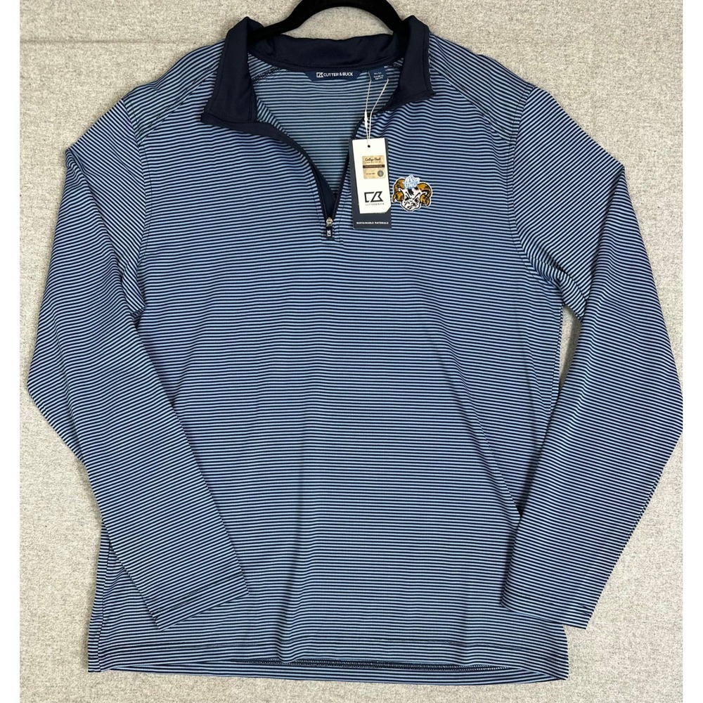 UNC Quarter Zip Mens Medium Blue NWT College Tarheels Micro Stripe Cutter Buck